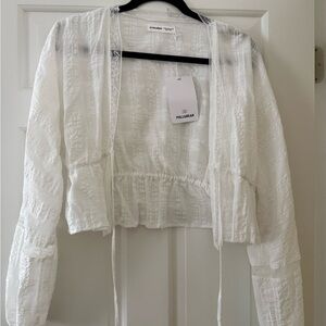 Pull&Bear White Lace-Trim Cropped Cardigan